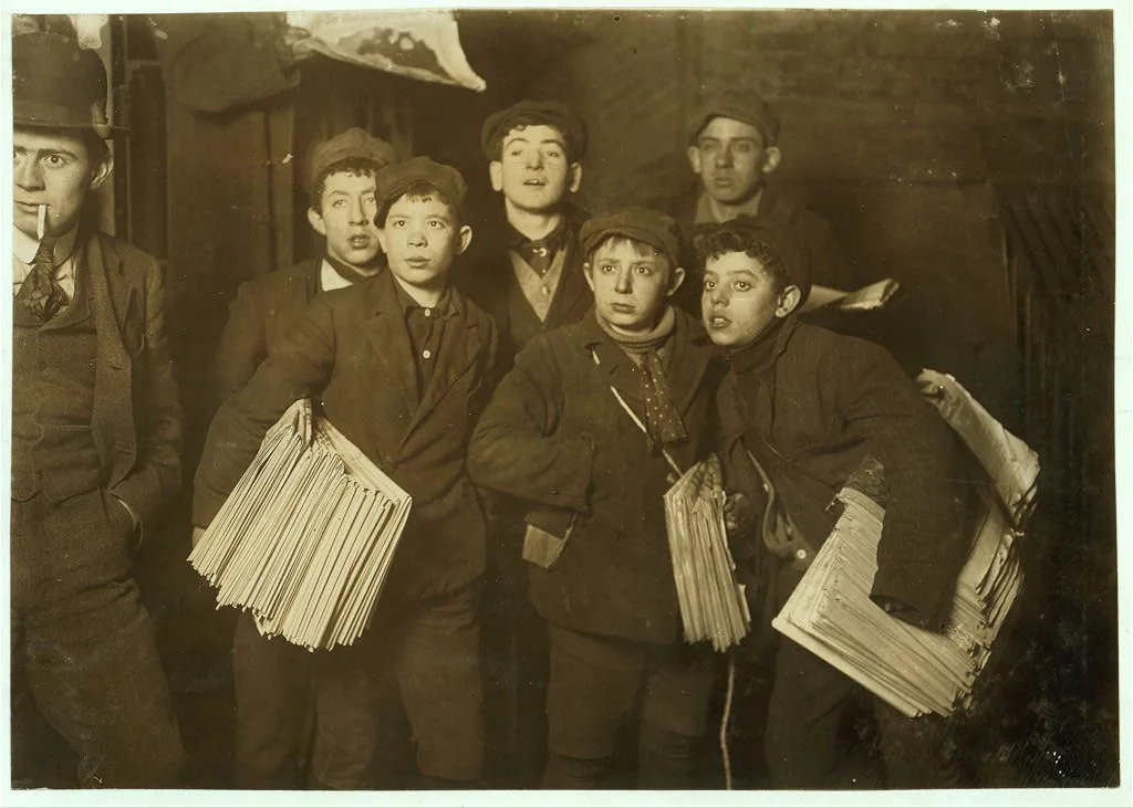 Group of Newsboys on Frankfort Street near World Building. Witness,…, New York (State), 1908