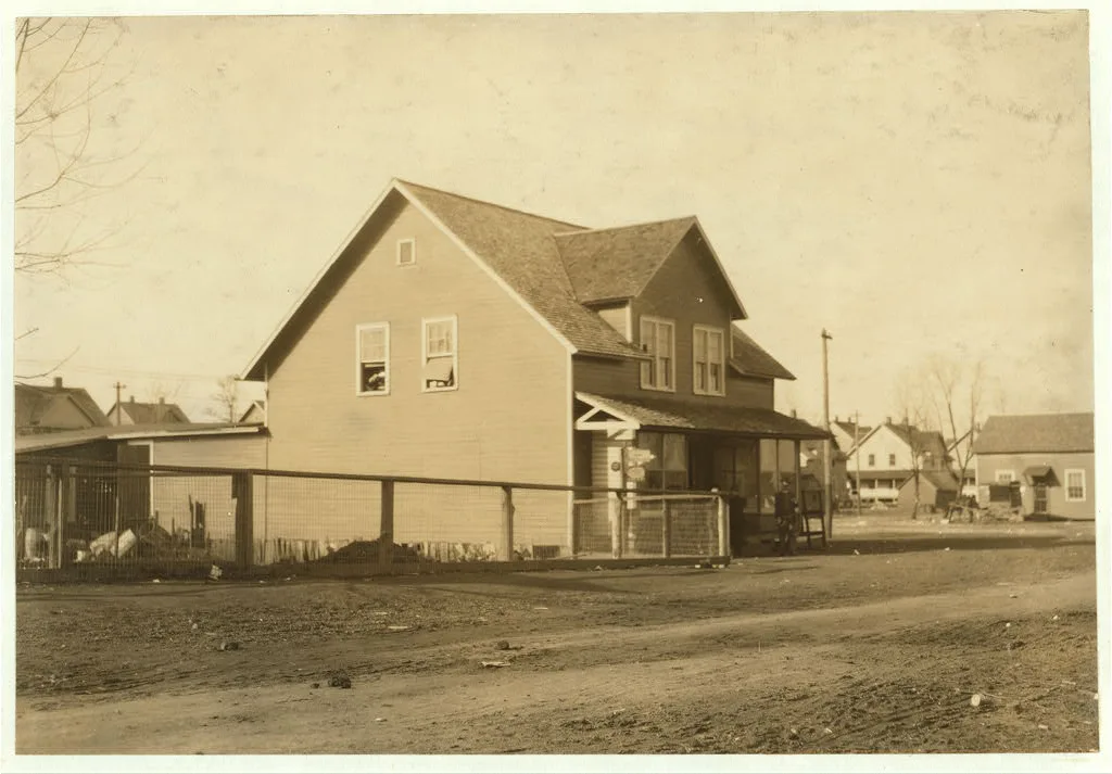 Outside view of the Mill School at the Merrimack Mills, tucked away…, Alabama, 1913