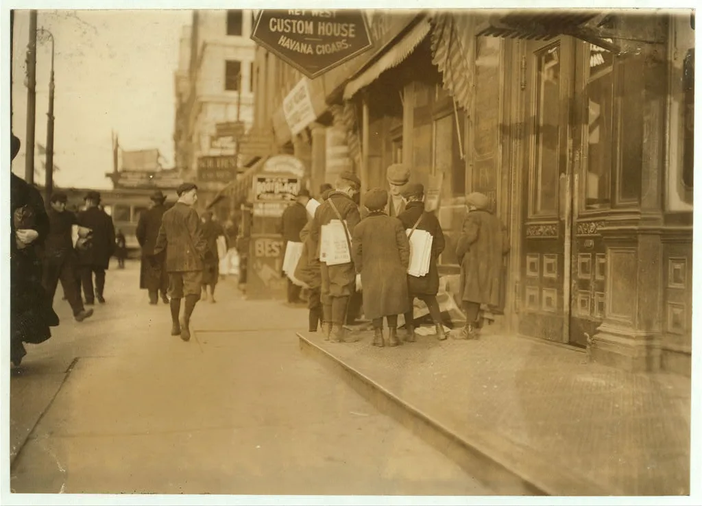 Some of Newark's small newsboys. Afternoon.  Location: Newark, New…, New Jersey, 1909