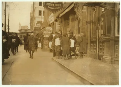 Some of Newark's small newsboys. Afternoon.  Location: Newark, New…, New Jersey, 1909