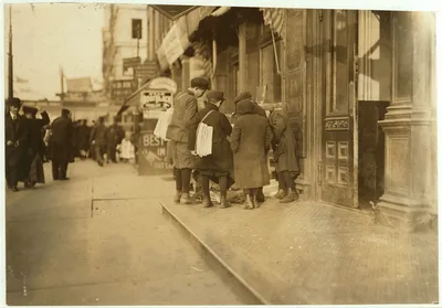 Some of Newark's small newsboys. Afternoon.  Location: Newark, New…, New Jersey, 1909