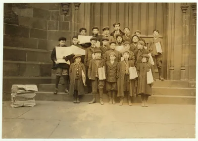 Some of Newark's small newsboys. Afternoons.  Location: Newark, New…, New Jersey, 1909