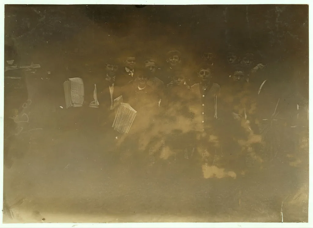 Bridgeport (Conn.) newsies. Several are 8 and 9 years old.  Location:…, Connecticut, 1909