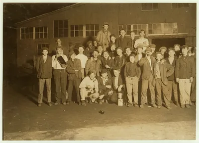 Lunch-time. A few of the workers on night shift in Cumberland Glass…, New Jersey, 1909