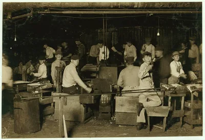 A midnight scene in More-Jonas [i.e., Jones?] Glass Works, Bridgeton,…, New Jersey, 1909