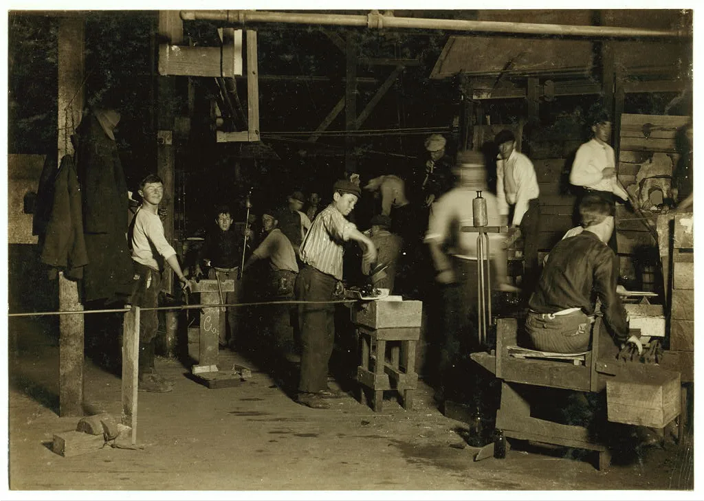 Night scene in a New Jersey glass house. Location: New Jersey, 1909
