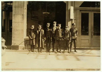 Messenger boys. They work until 11 P.M.  New Haven, Connecticut, 1909