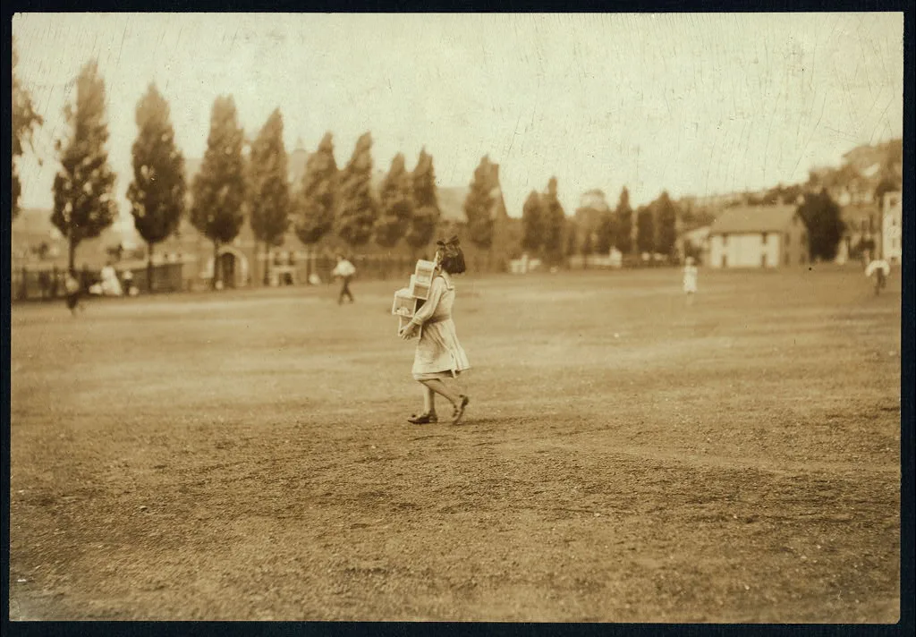 Carrying home the tags. A heavy load and long distance. Highland…, Massachusetts, 1912