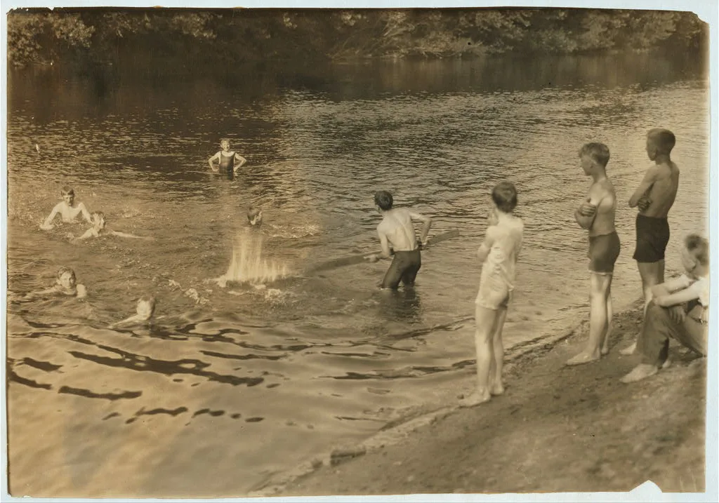 [The Swimming Hole. Group of boys - 14 to 16 years - just returned…, Massachusetts, 1916