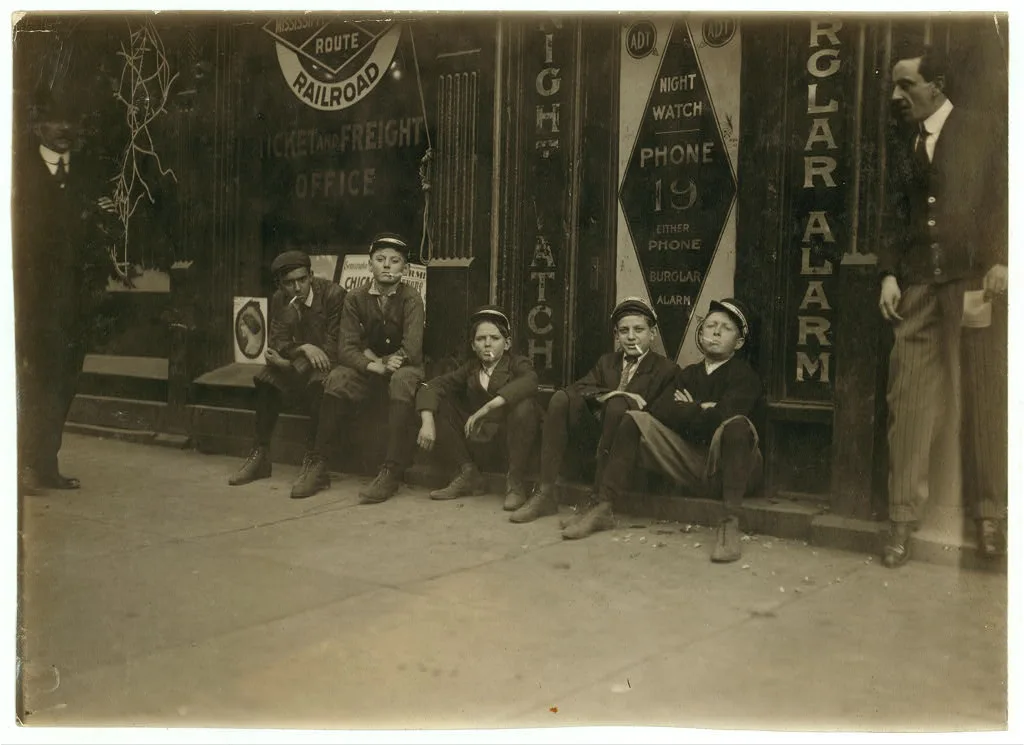 A.D.T. Boys. "They all smokes." Location: Birmingham, Alabama, 1910