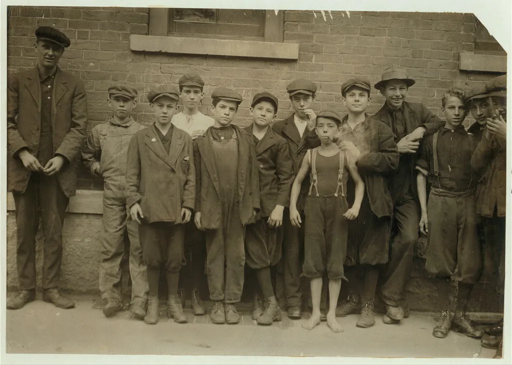 Arthur Chalifoux, 3 Rand St. (4th boy from left). Works in Eclipse…, Massachusetts, 1911