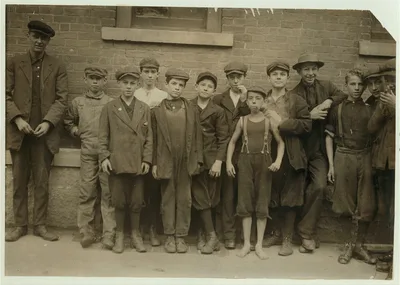 Arthur Chalifoux, 3 Rand St. (4th boy from left). Works in Eclipse…, Massachusetts, 1911