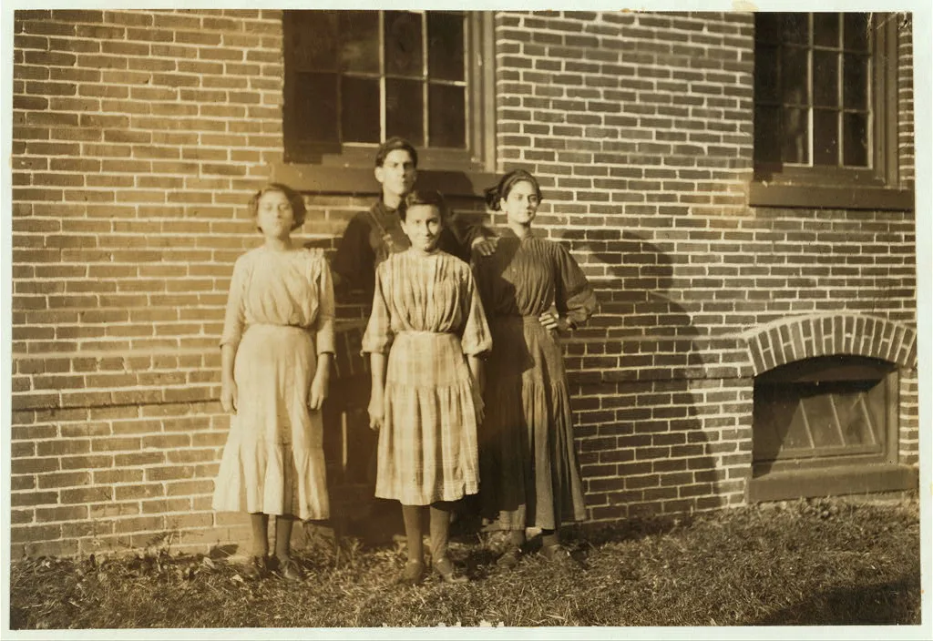 Mamie and her sisters and brothers who work in the mill.  Location:…, Massachusetts, 1911