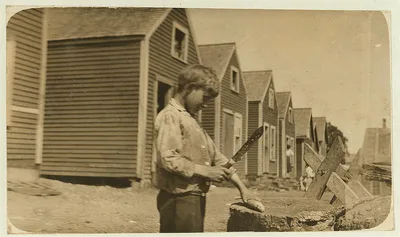 George Goodell, and butcher knife used by many children.  Location:…, Maine, 1911