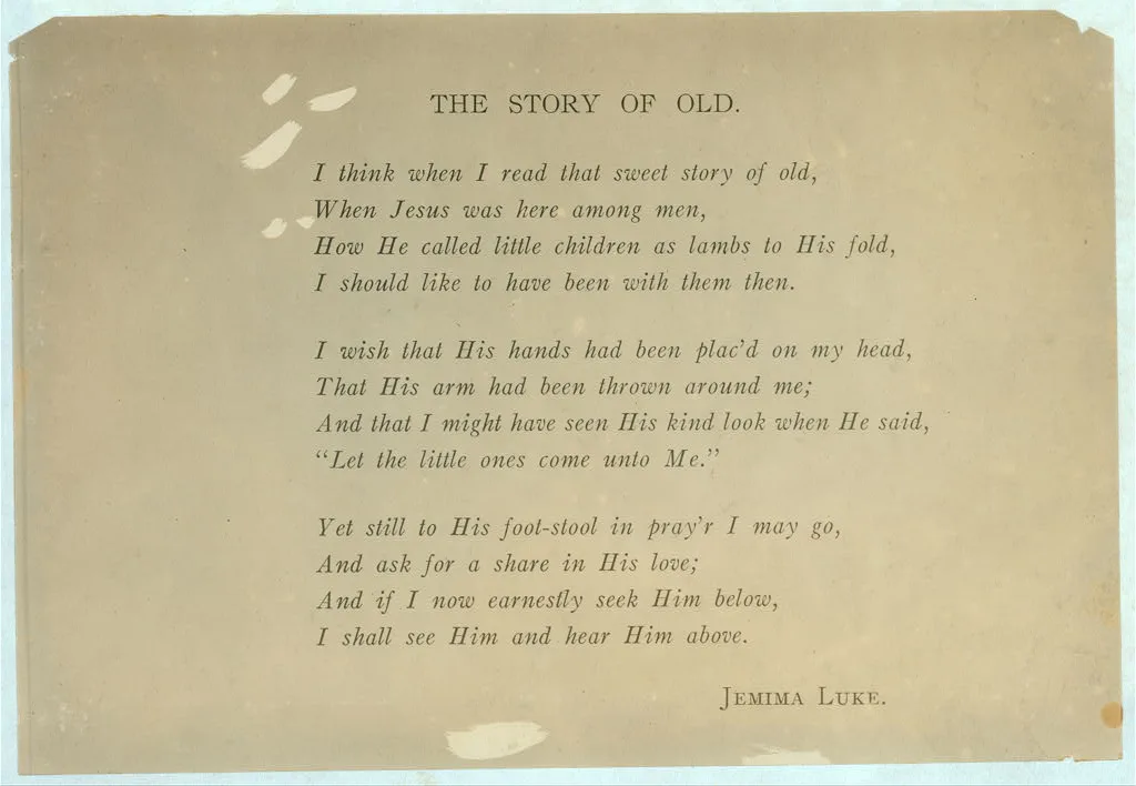 [Printed page of text: "The Story of Old" by Jemima Luke.], 1913