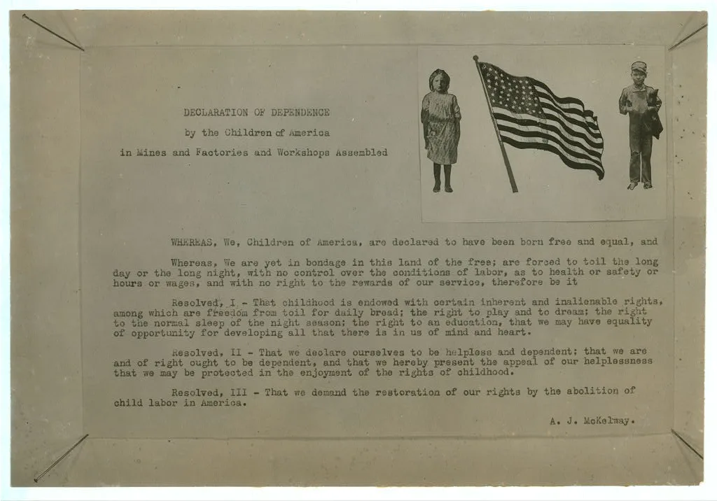 [Printed page of text with photo illustration: "Declaration of…, 1913
