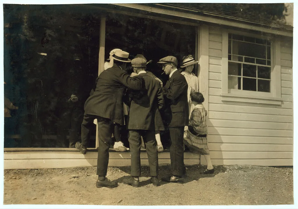 Pick-up at Merry-go-round. Girls are 14-16 -- short dresses. See…, Massachusetts, 1916