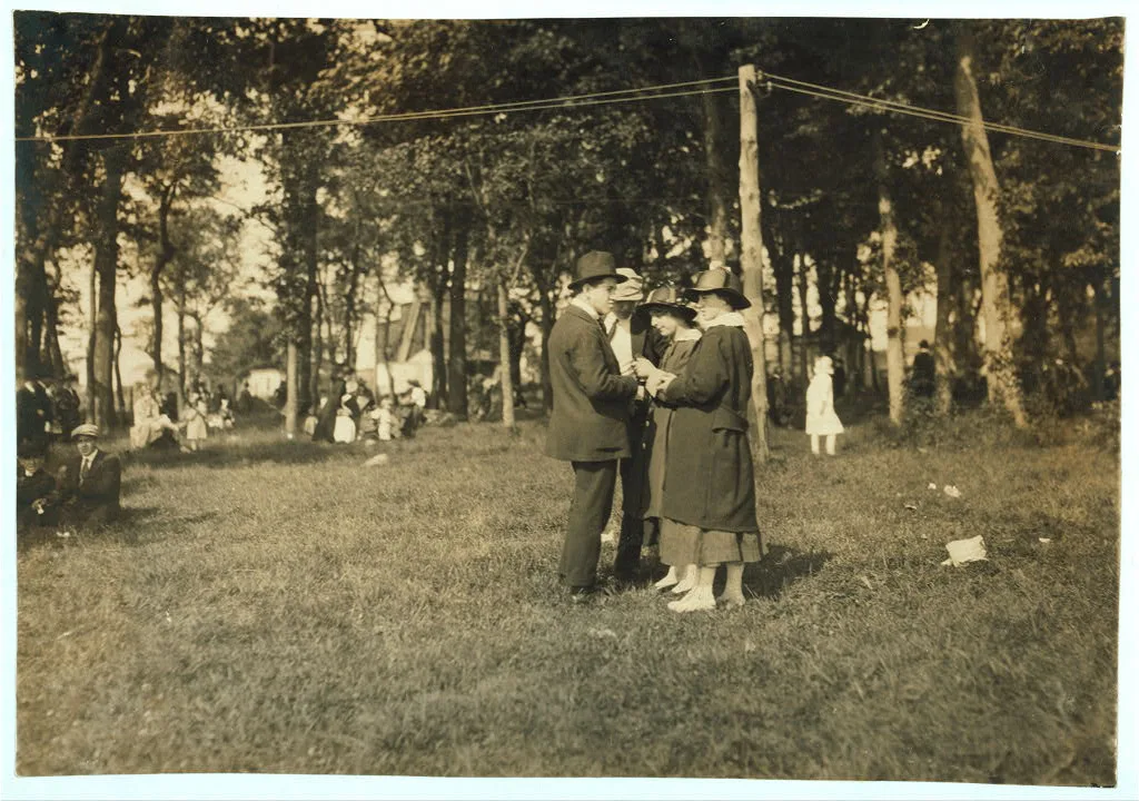 A Sunday afternoon "pick-up" at Sandy Beach. Girls about 15. See…, Massachusetts, 1916