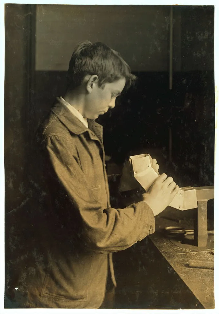 Sheet metal class. Riveting and punching. Prep Technology class. Six…, Massachusetts, 1916