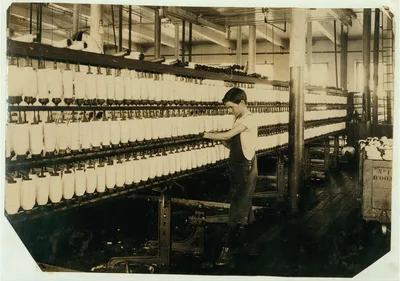[King Philip - Mule Spinning Room. Back boy - Roving. Charles…, Massachusetts, 1916
