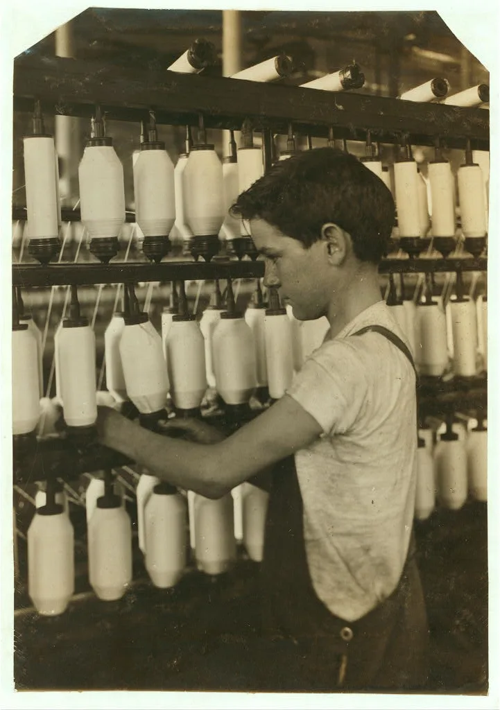 [King Philip - Mule Spinning Room. Back boy - Roving. Charles…, Massachusetts, 1916