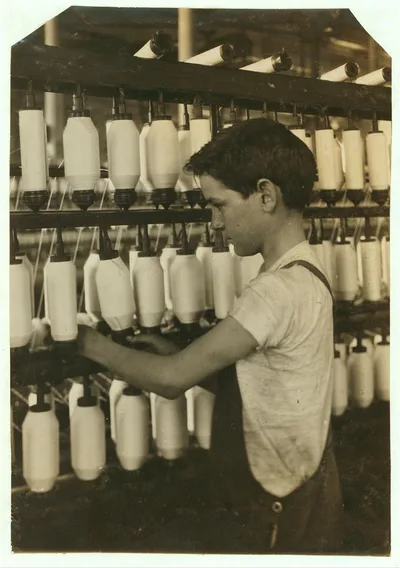 [King Philip - Mule Spinning Room. Back boy - Roving. Charles…, Massachusetts, 1916