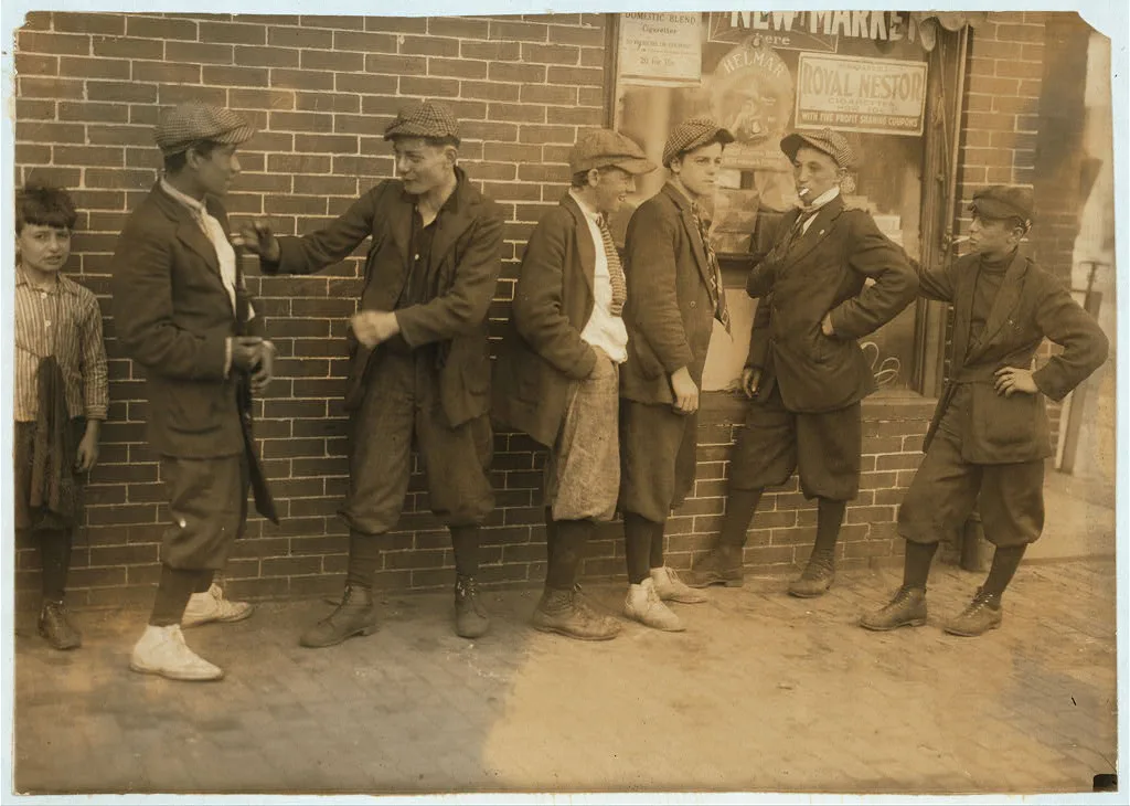 Street gang - cor[ner] Margaret & Water Streets - 4:30 P.M. …, Massachusetts, 1916