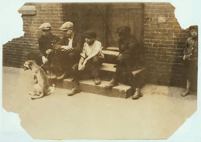 Loafing around. Group of boys who had been sweepers and doffers, then…, Massachusetts, 1916