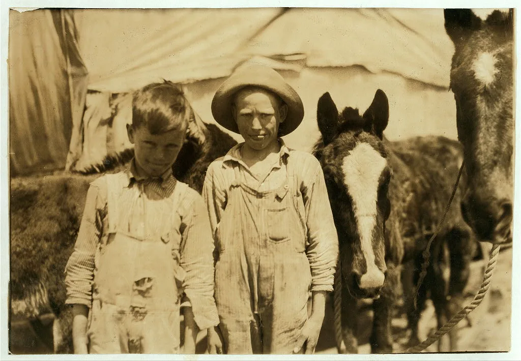 A pair of truants, tending their father's mules. Photo taken during…, Oklahoma, 1917